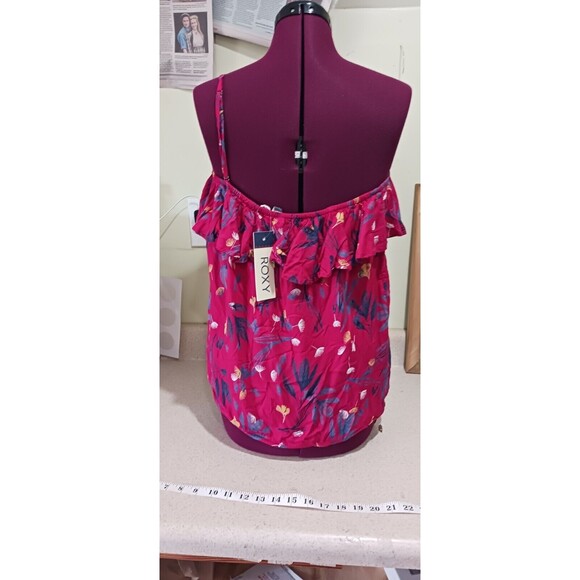 ROXY red floral off shoulder ruffle top removable strap XL - Picture 1 of 5